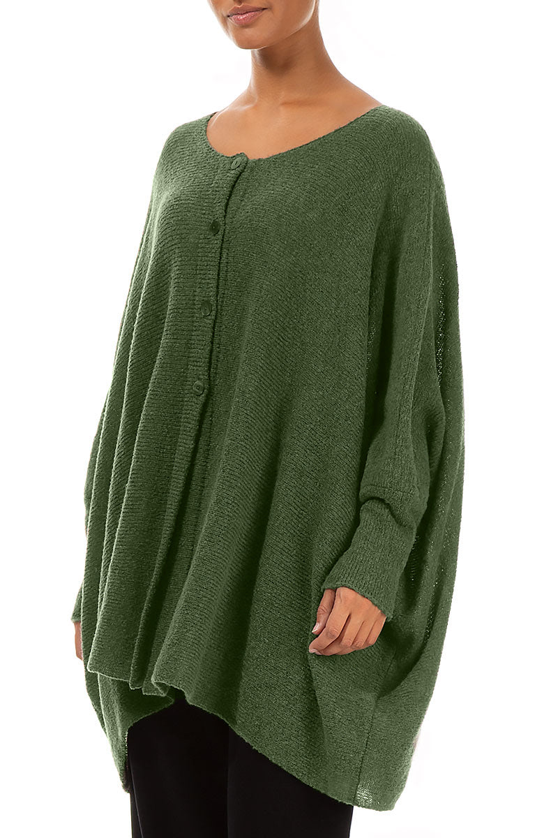 Loose Boxy Dark Sage Wool Cardigan