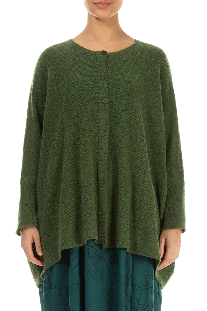 Loose Boxy Dark Sage Wool Cardigan