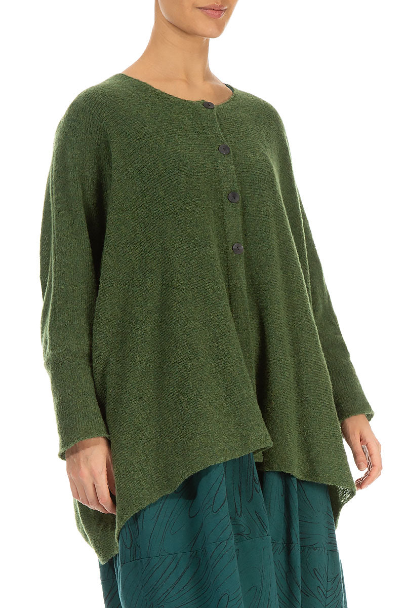 Loose Boxy Dark Sage Wool Cardigan