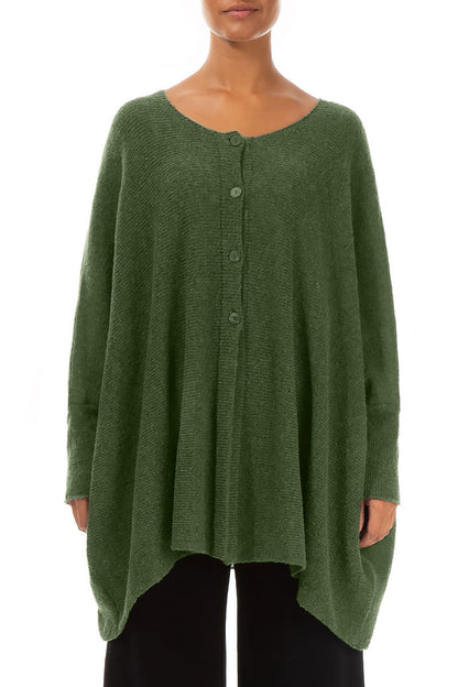 Loose Boxy Dark Sage Wool Cardigan