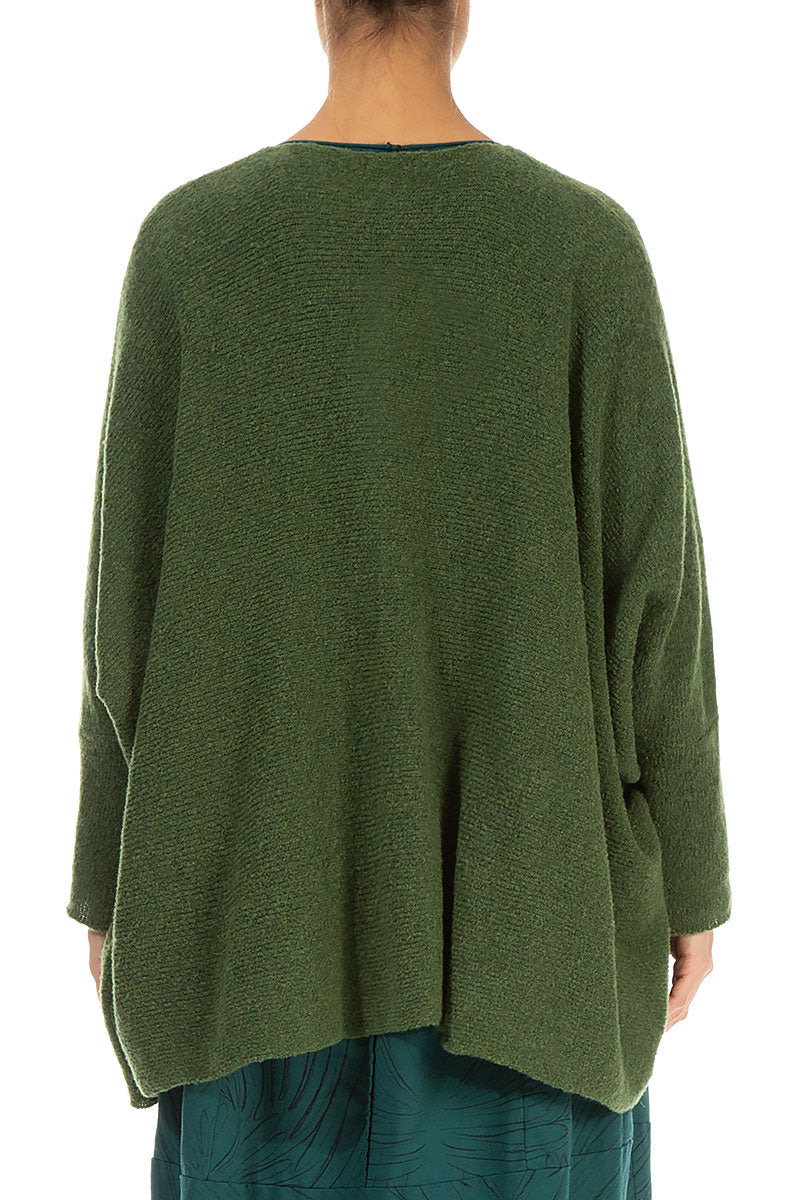 Loose Boxy Dark Sage Wool Cardigan