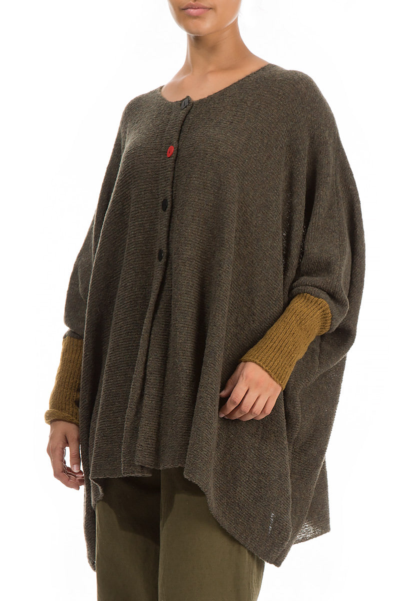 Loose Boxy Khaki Mustard Wool Cardigan