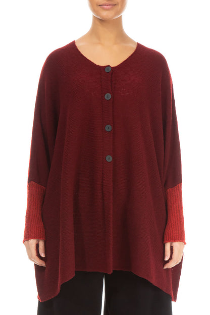 Loose Boxy Maroon Red Wool Cardigan