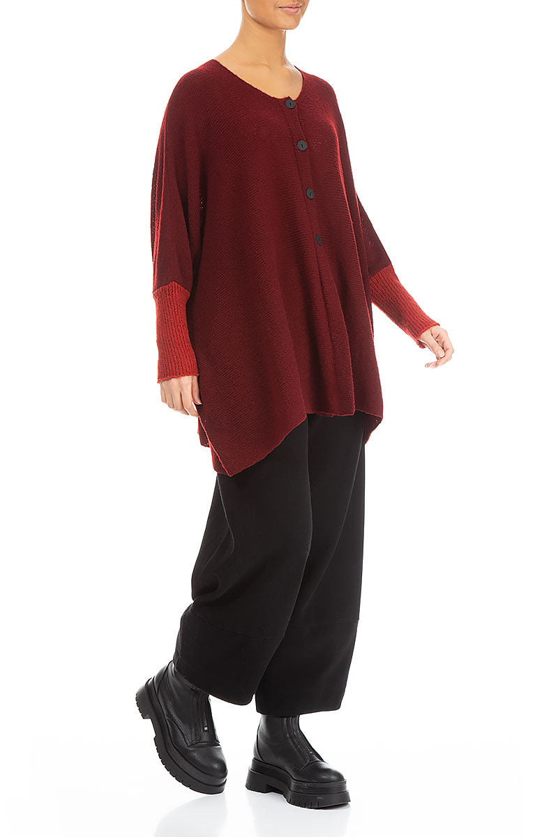 Loose Boxy Maroon Red Wool Cardigan