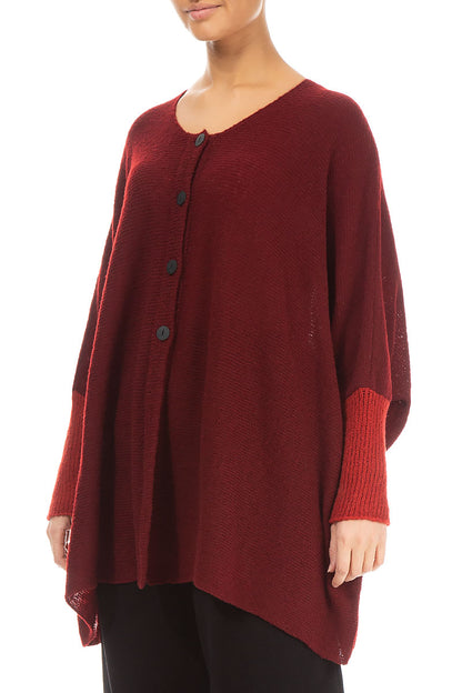 Loose Boxy Maroon Red Wool Cardigan