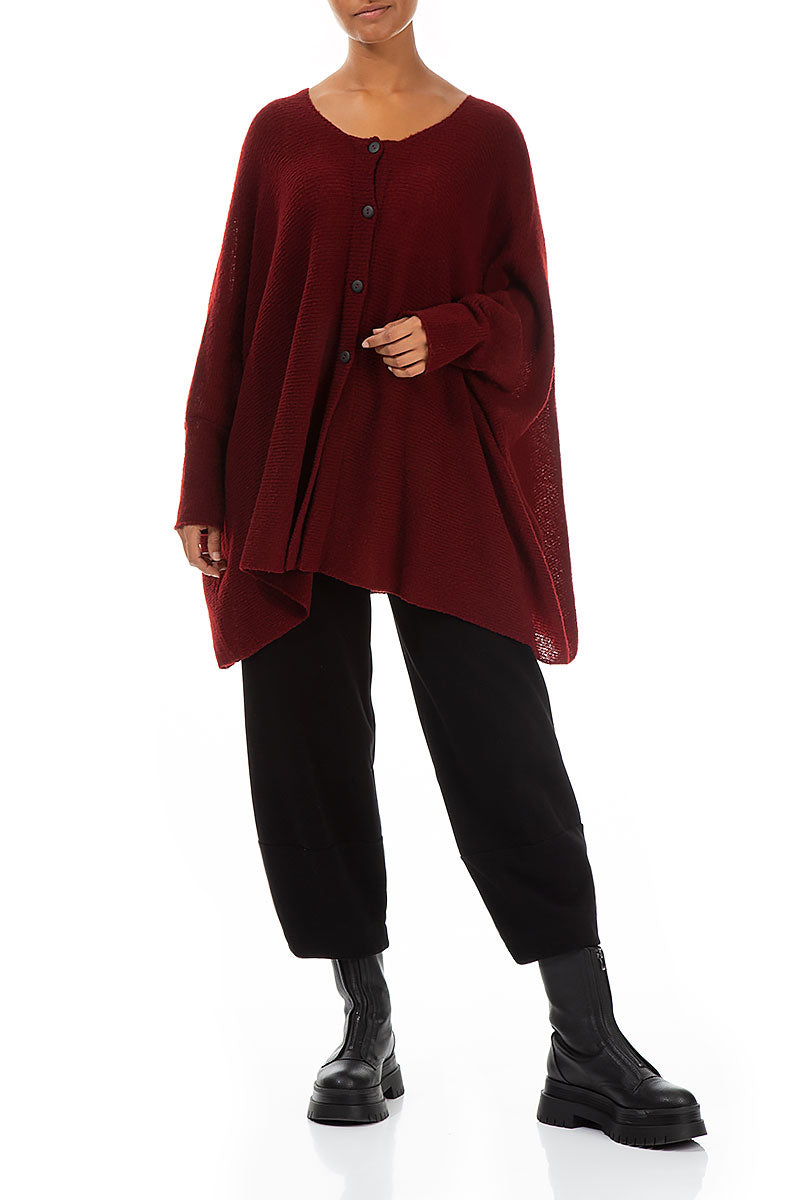 Loose Boxy Maroon Wool Cardigan