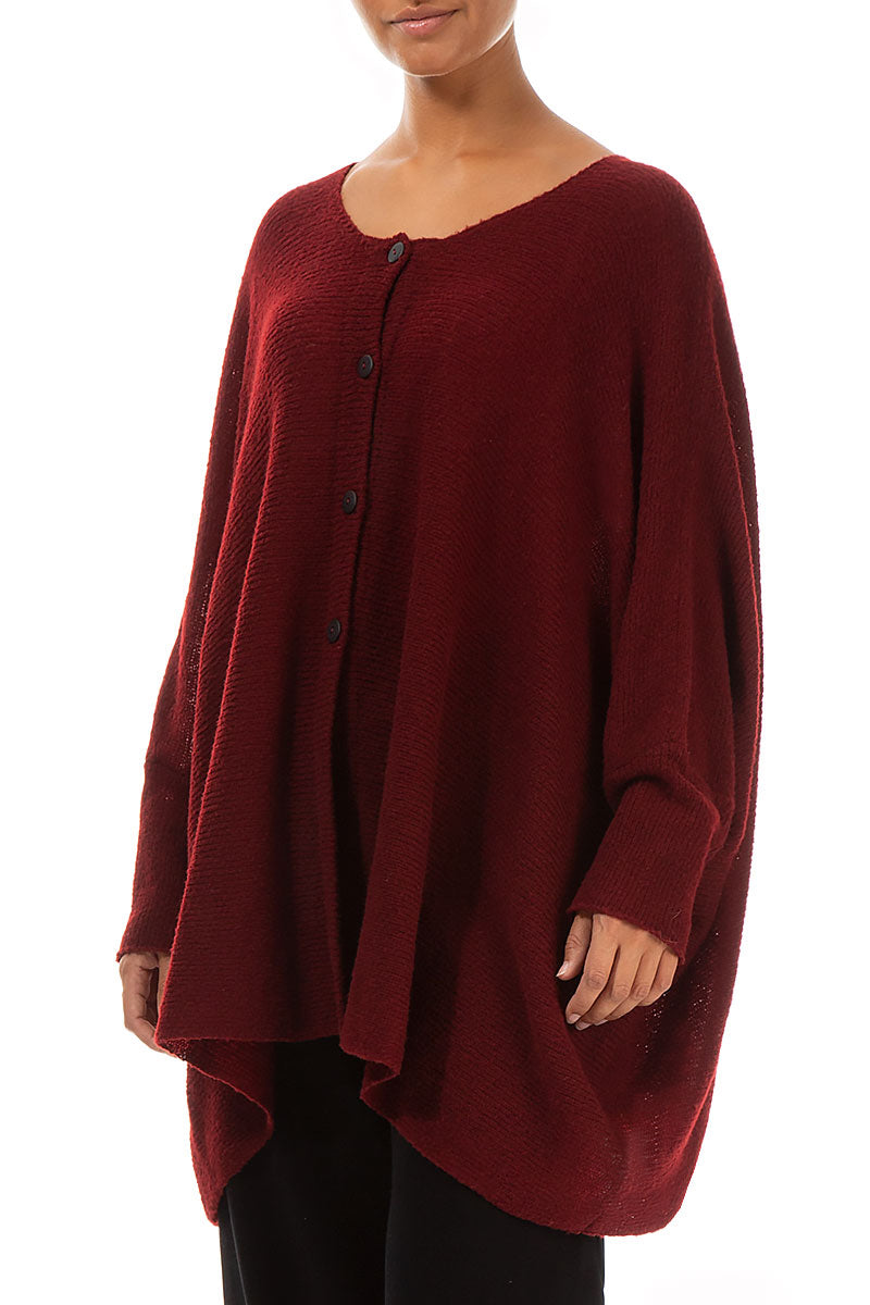 Loose Boxy Maroon Wool Cardigan