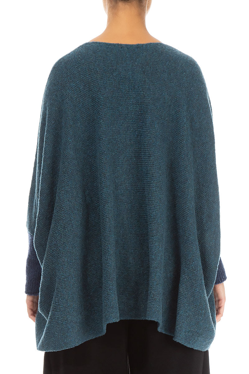 Loose Boxy Teal Blue Wool Cardigan