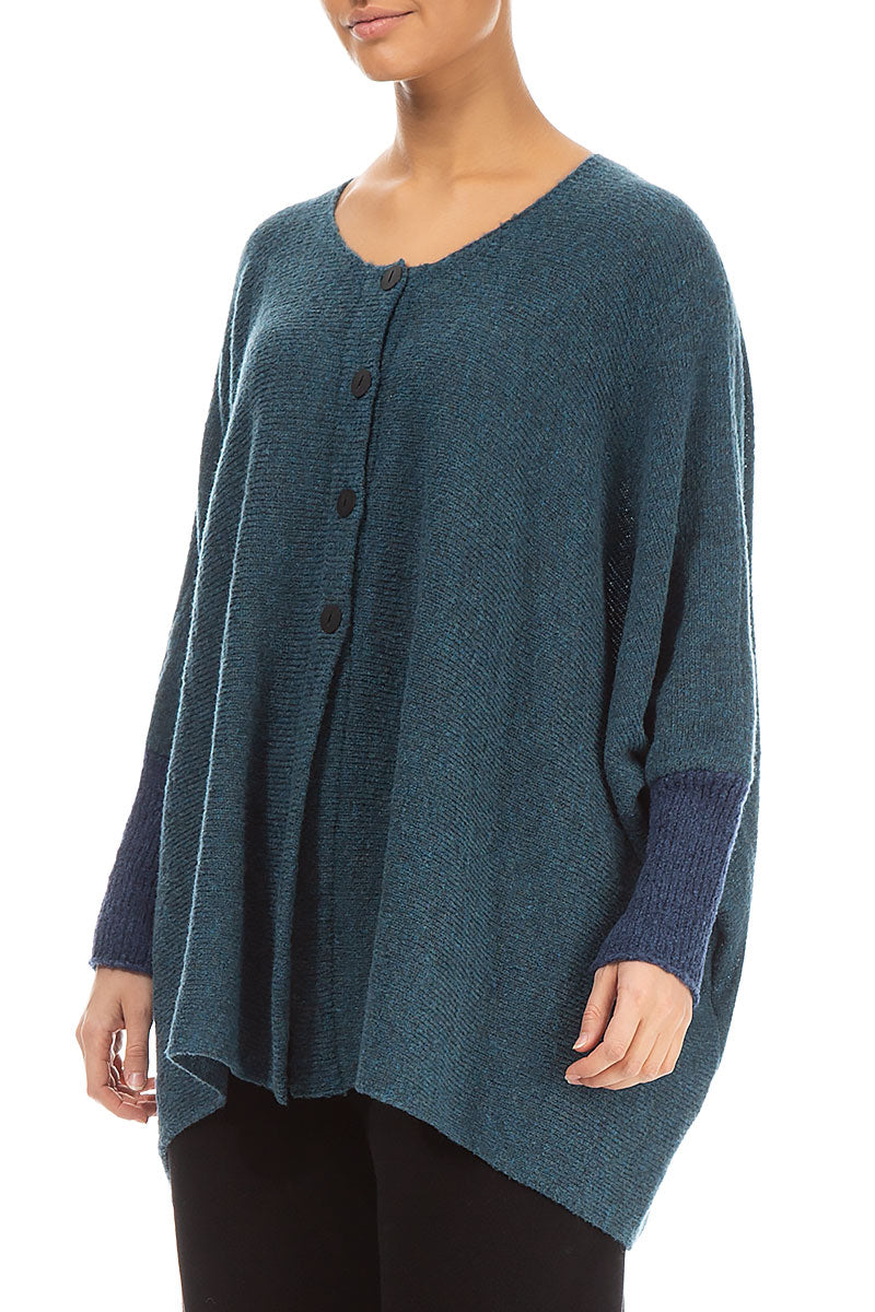 Loose Boxy Teal Blue Wool Cardigan