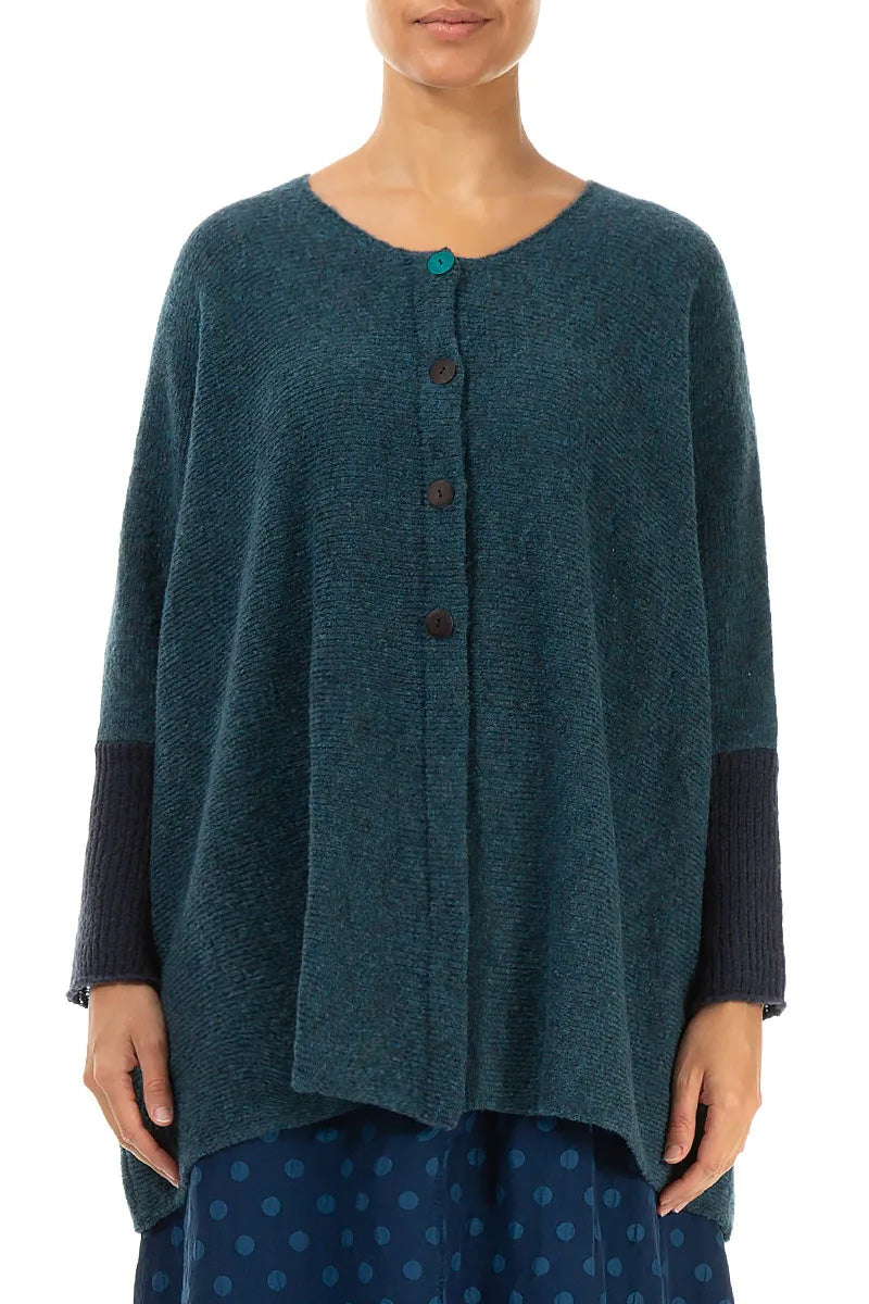 Loose Boxy Teal Dark Navy Wool Cardigan