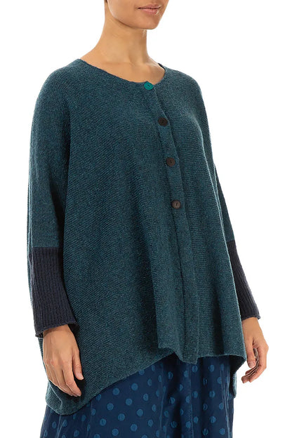 Loose Boxy Teal Dark Navy Wool Cardigan 4