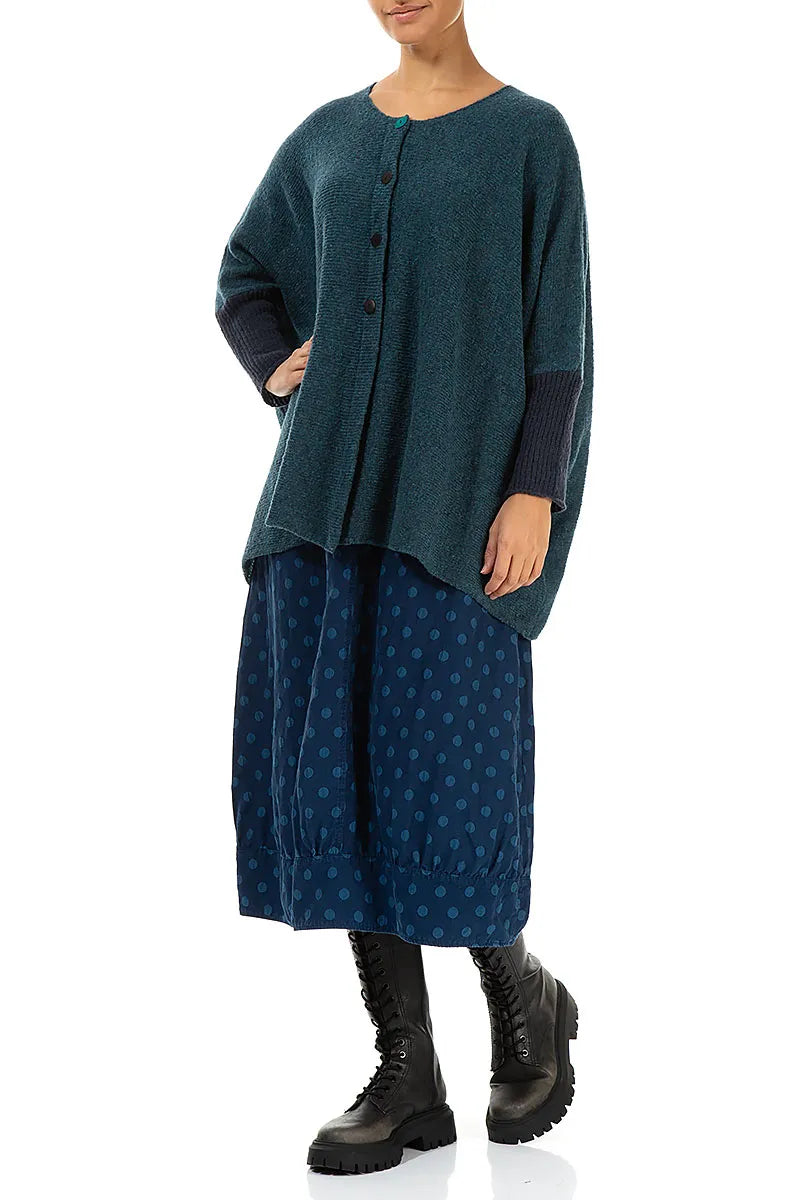 Loose Boxy Teal Dark Navy Wool Cardigan 5