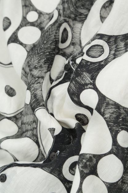 Loose Bubbles Print White &amp; Black Linen Shirt