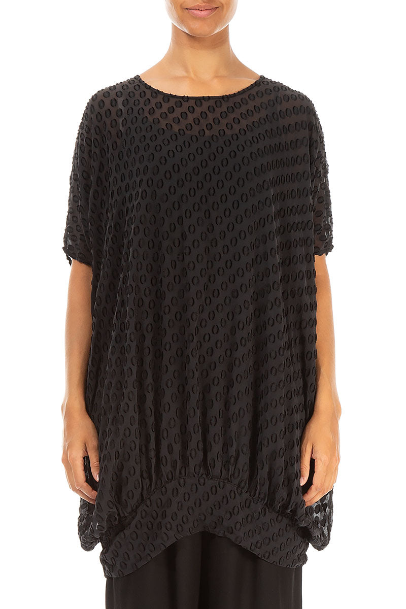 Loose Bubbly Pattern Black Silk Tunic