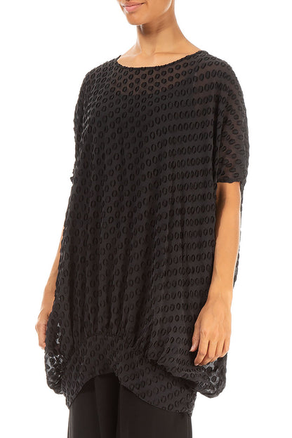 Loose Bubbly Pattern Black Silk Tunic