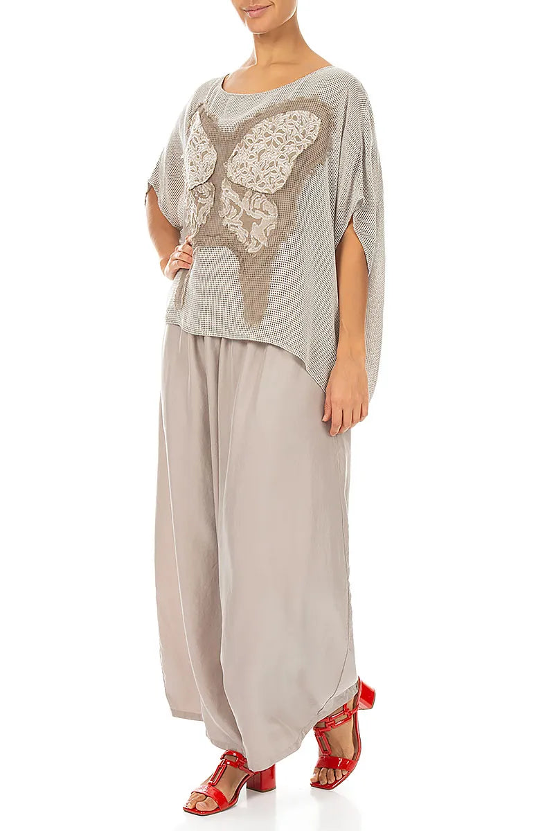 Loose Butterfly Beige Mesh Silk Blouse