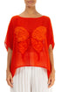 Loose Butterfly Flame Orange Mesh Silk Blouse 1