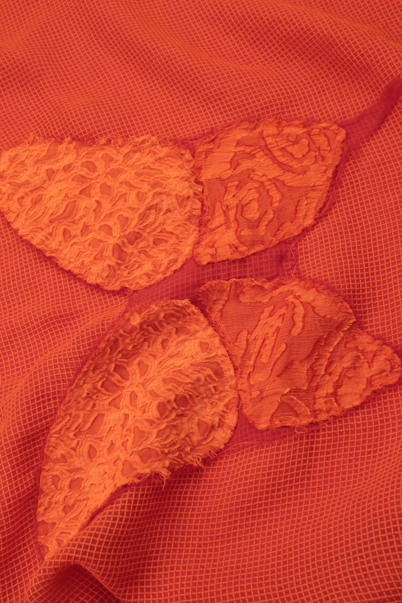 Loose Butterfly Flame Orange Mesh Silk Blouse 6
