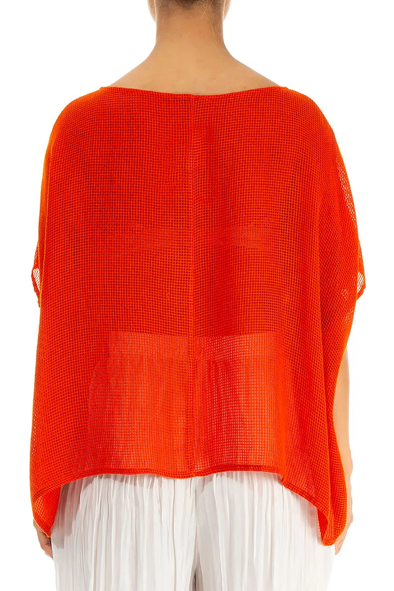 Loose Butterfly Flame Orange Mesh Silk Blouse 2