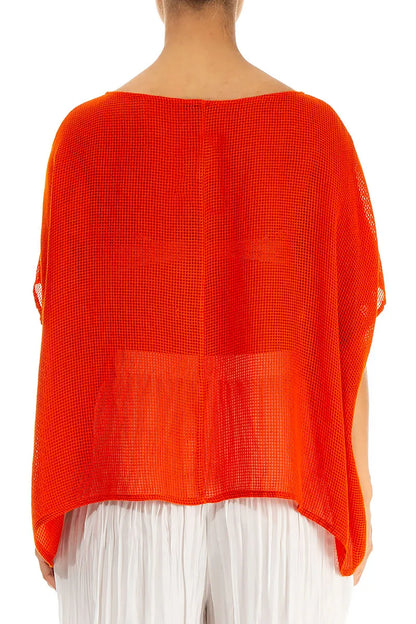 Loose Butterfly Flame Orange Mesh Silk Blouse 2