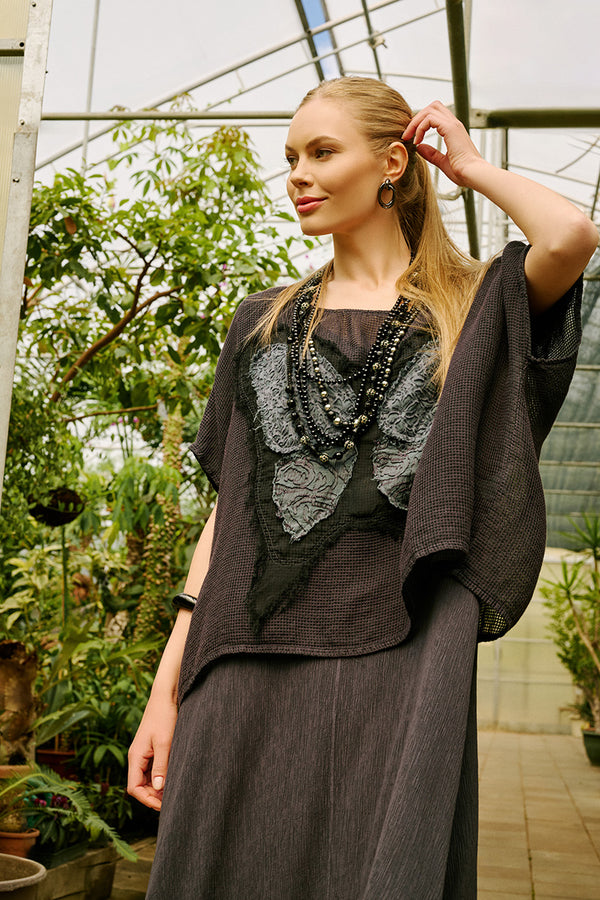 Loose Butterfly Graphite Mesh Silk Blouse 1