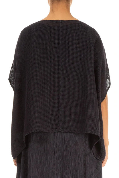 Lockere Bluse aus Graphit-Mesh-Seide mit Schmetterlingsmuster