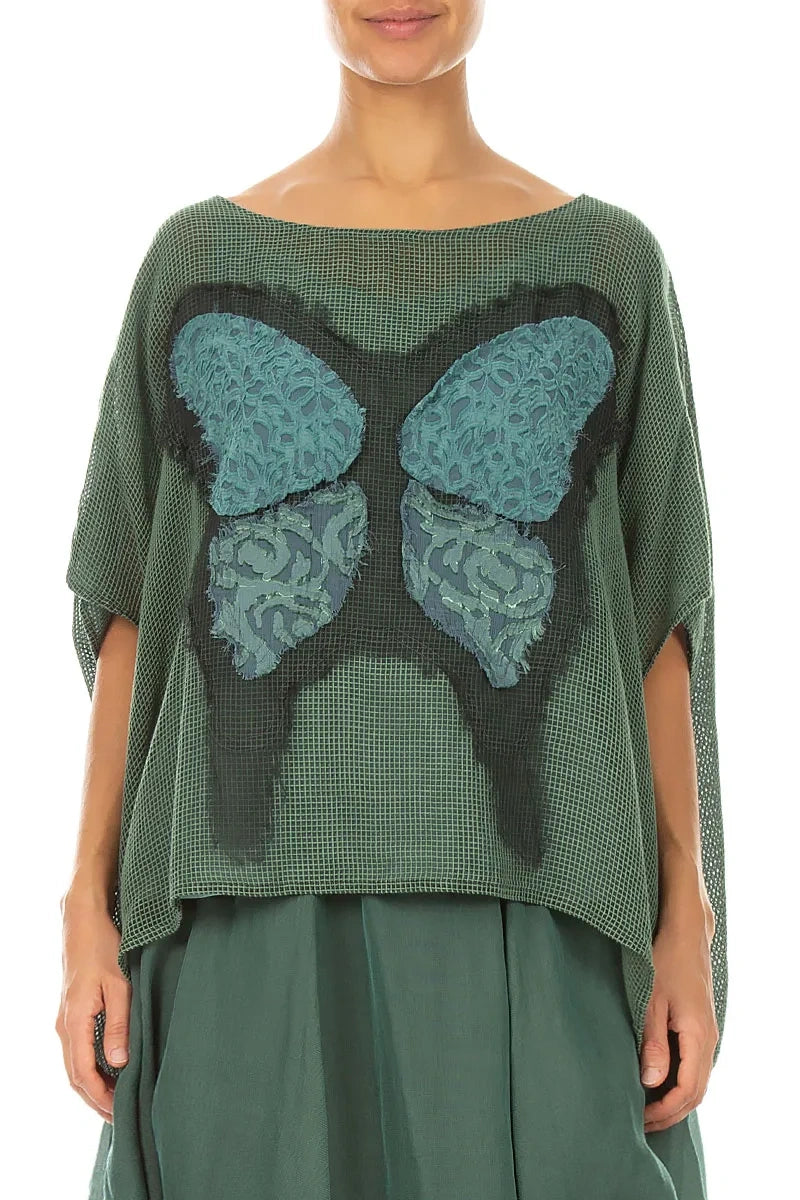 Loose Butterfly Sage Mesh Silk Blouse 1