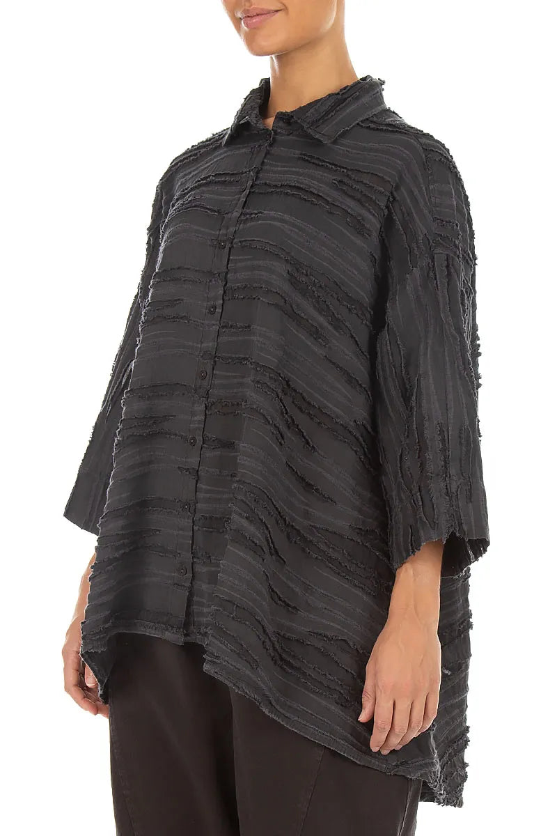 Loose Charcoal Fray Weave Shirt 3