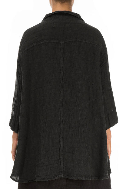 Loose Charcoal Mélange Linen Shirt