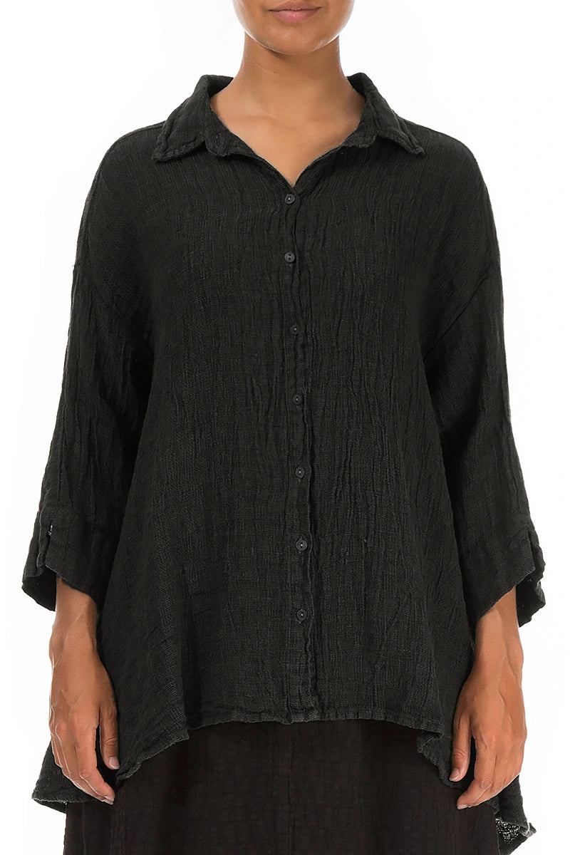 Loose Charcoal Mélange Linen Shirt