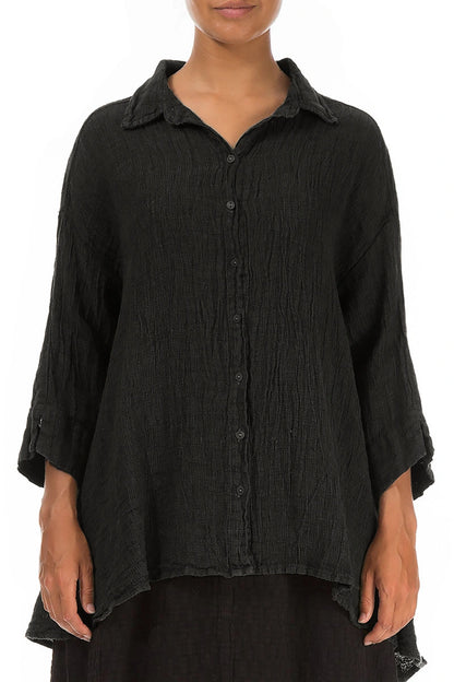 Loose Charcoal Mélange Linen Shirt