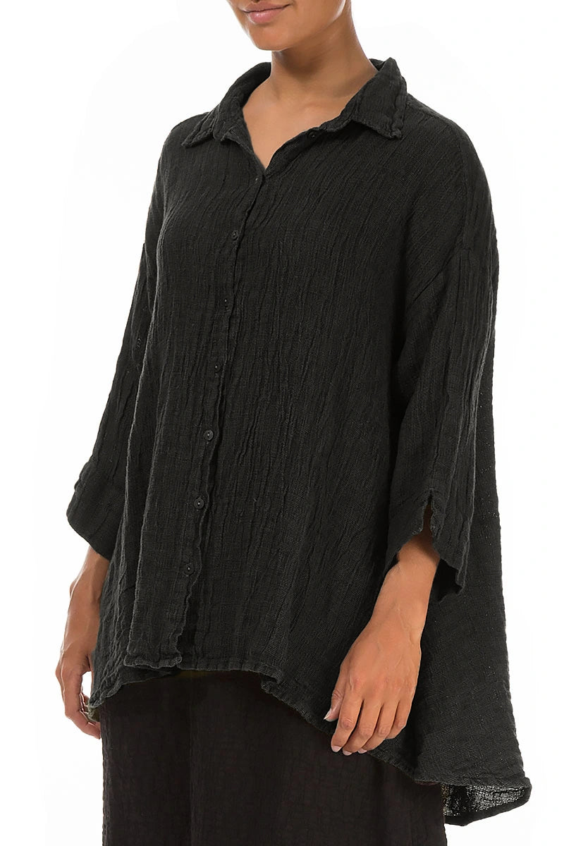 Loose Charcoal Mélange Linen Shirt