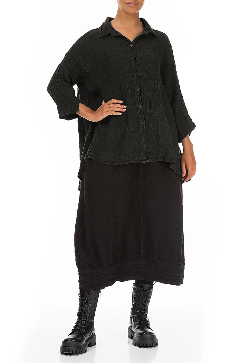 Loose Charcoal Mélange Linen Shirt