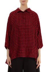 Loose Red Check Linen Shirt 1