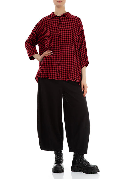 Loose Red Check Linen Shirt 4