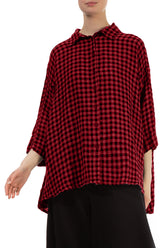 Loose Red Check Linen Shirt 3