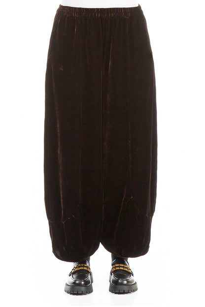 Loose Chocolate Silk Velvet Trousers 1