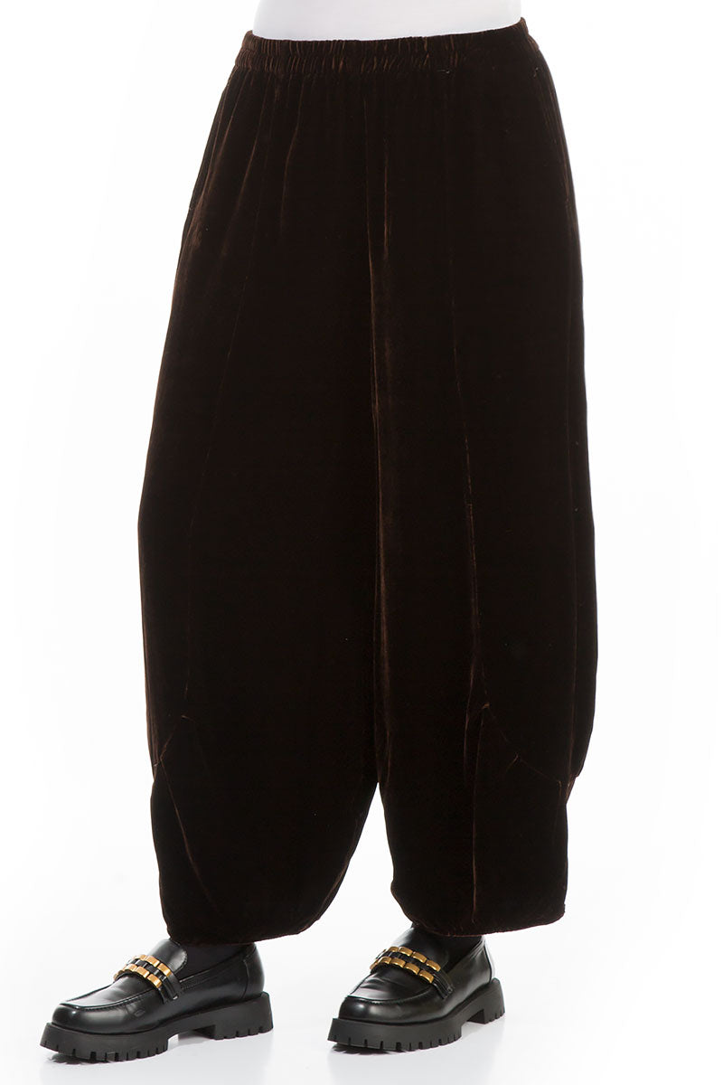 Loose Chocolate Silk Velvet Trousers