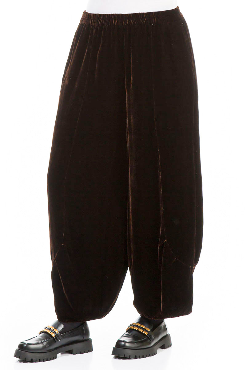 Loose Chocolate Silk Velvet Trousers 3