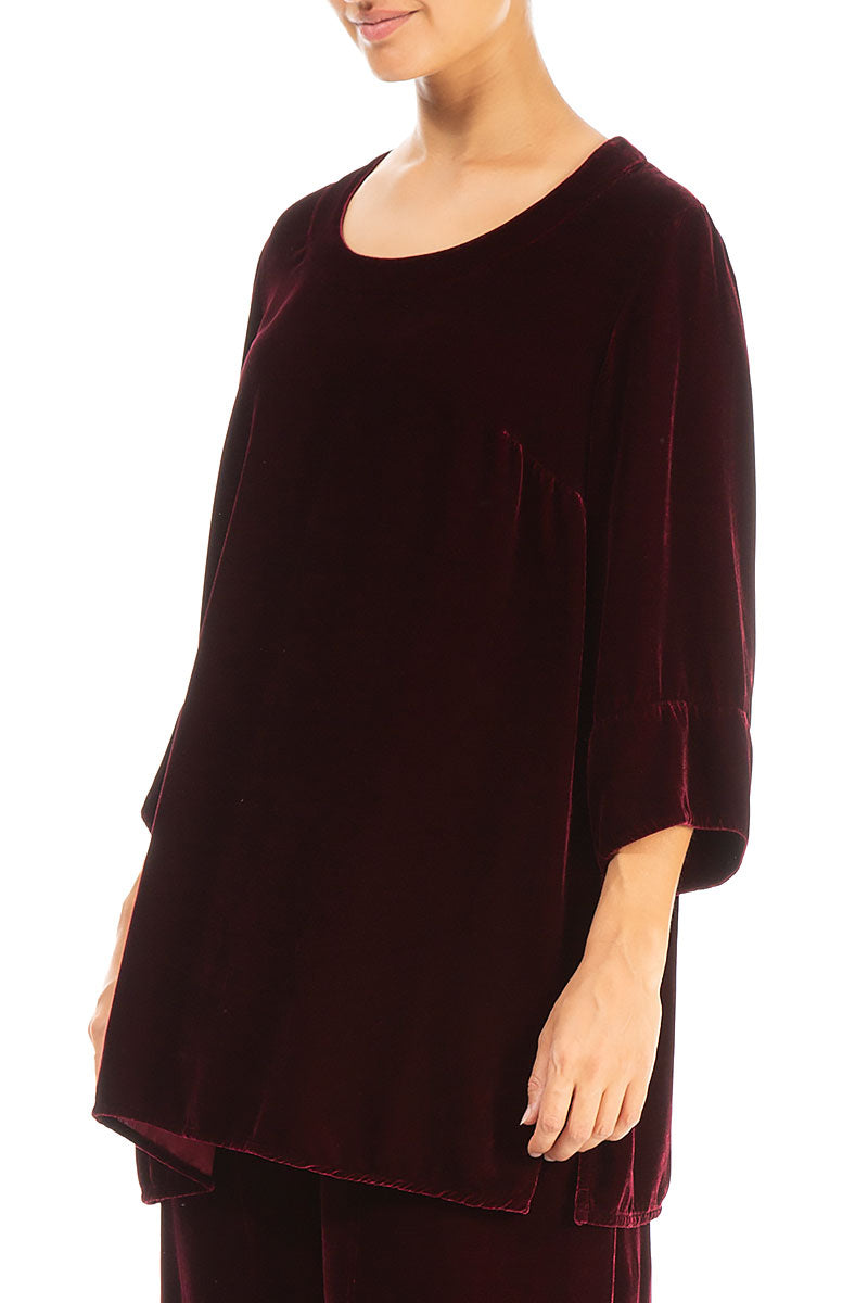 Loose Claret Silk Velvet Blouse