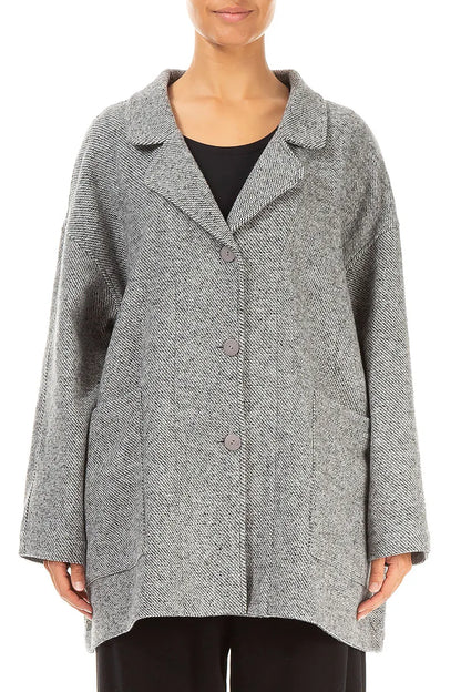 Loose Collar Neck Soft Grey Wool Jacket 1