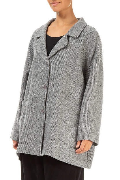 Loose Collar Neck Soft Grey Wool Jacket 3