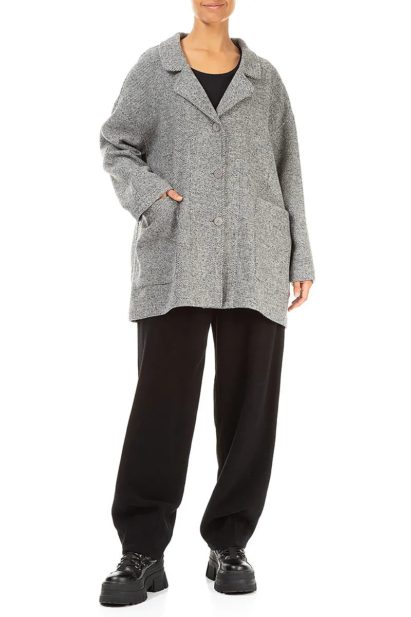 Loose Collar Neck Soft Grey Wool Jacket 4