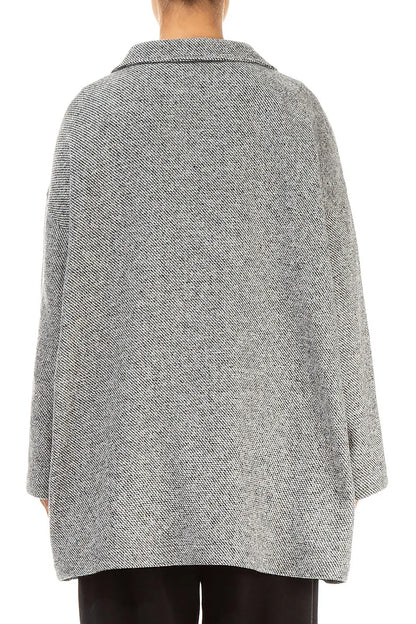 Loose Collar Neck Soft Grey Wool Jacket 2