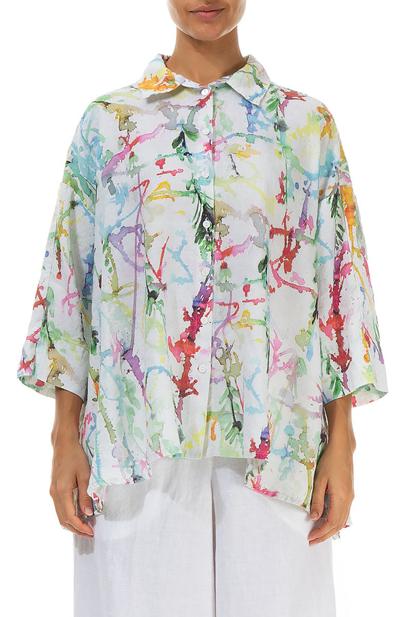 Loose Colour Splash Linen Shirt 1