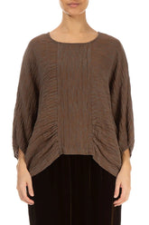 Loose Crinkled Aged Copper Silk Blouse 1