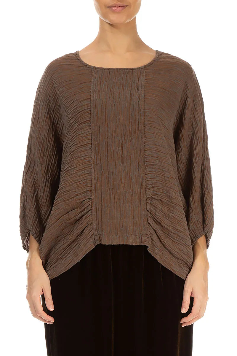 Loose Crinkled Aged Copper Silk Blouse 1