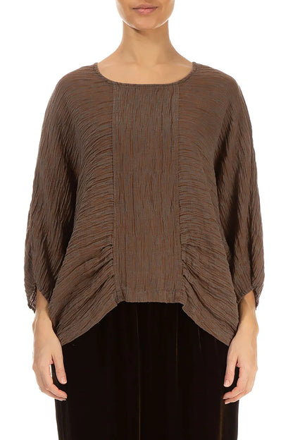 Loose Crinkled Aged Copper Silk Blouse 1