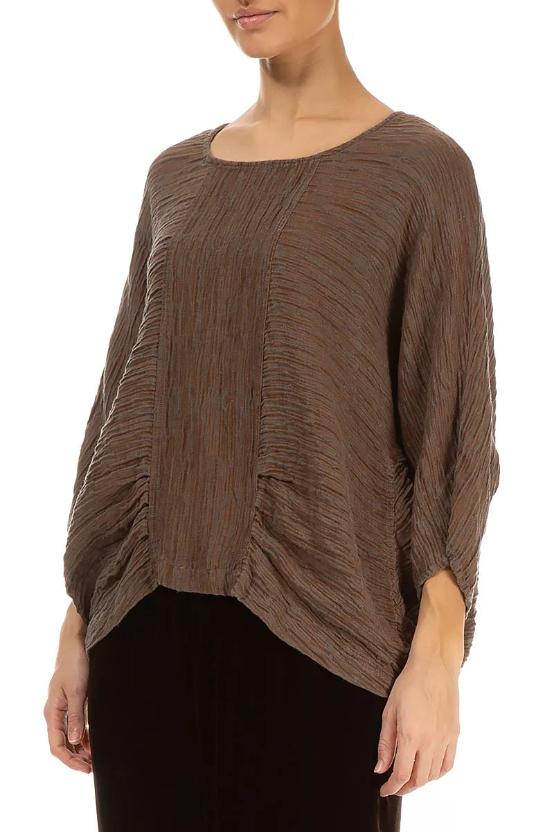 Loose Crinkled Aged Copper Silk Blouse 3