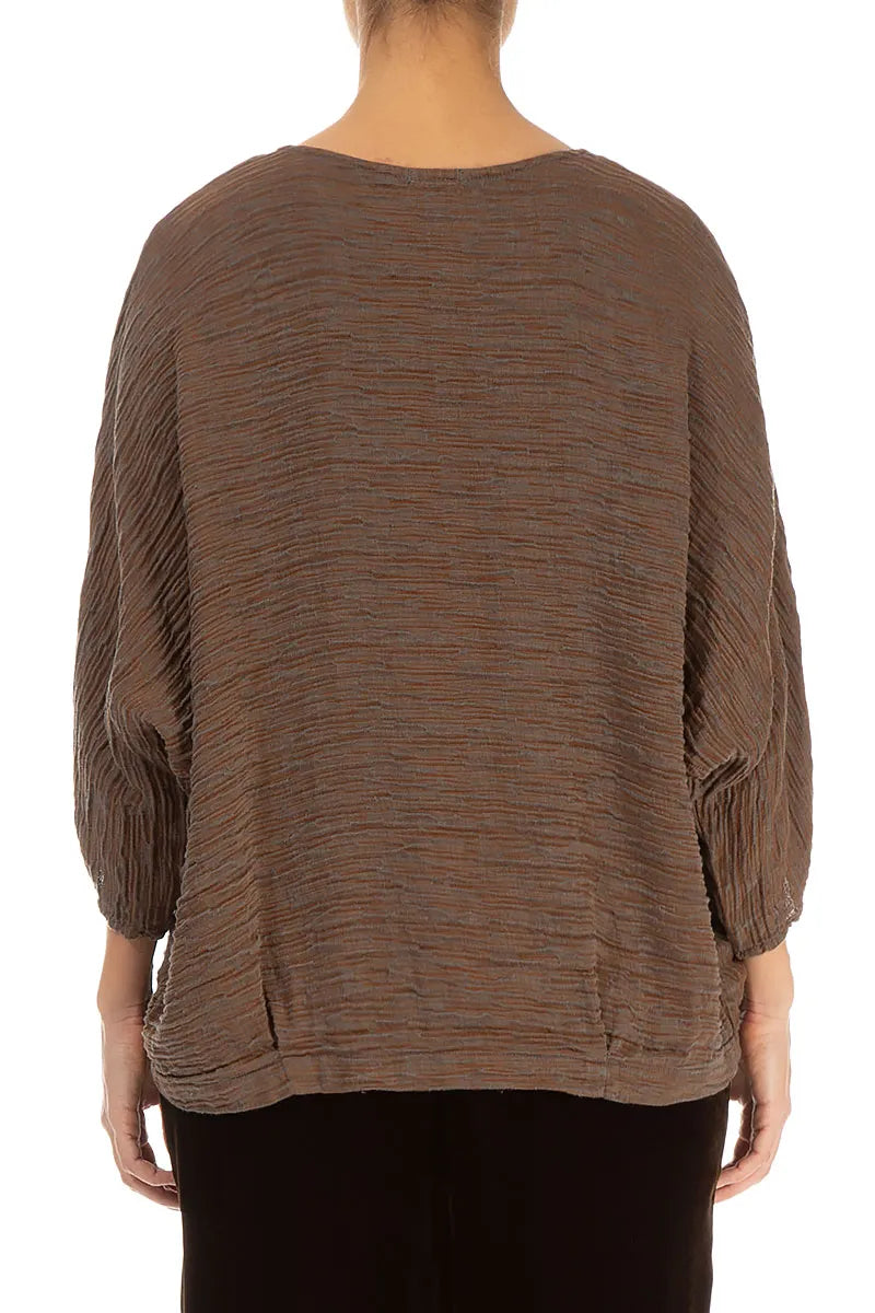 Loose Crinkled Aged Copper Silk Blouse 2